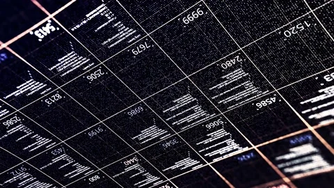 Digital background with code information and numbers flowing diagonally turned Stock Footage 142579636