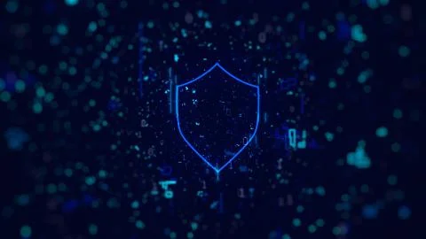 Digital background: Cyber security on black background with shield icon Stock Illustration