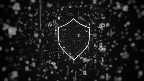 Digital background: Cyber security on black background with shield icon Stock Illustration