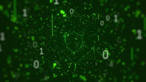 Digital background: Cyber security on green background with shield icon Stock Illustration