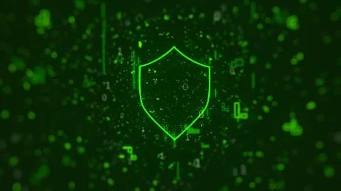 Digital background: Cyber security on green background with shield icon Stock Illustration