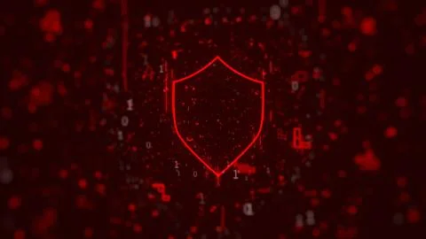 Digital background: Cyber security on red background with shield icon. Security Stock Illustration