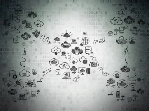 Digital background: Digital Paper with  Hand Drawn Cloud Technology Icons Stockillustratie