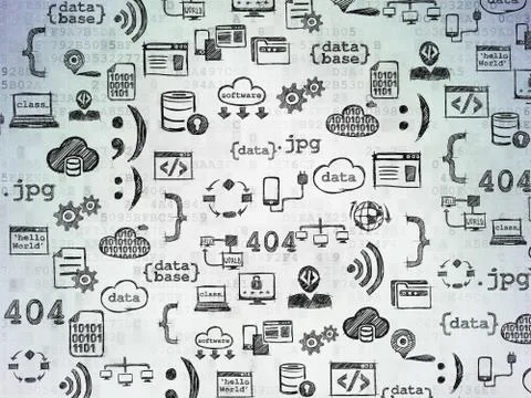 Digital background: Digital Paper with  Hand Drawn Programming Icons 스톡 일러스트