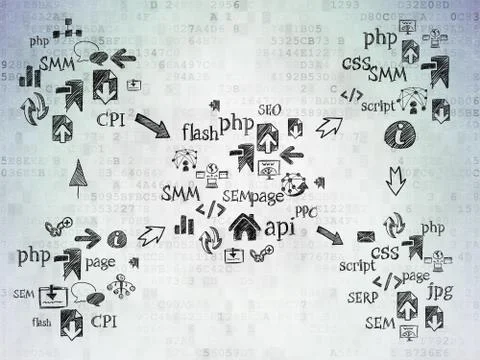 Digital background: Digital Paper with  Hand Drawn Site Development Icons イラスト素材