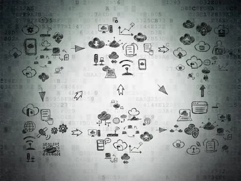 Digital background: Digital Paper with  Hand Drawn Cloud Technology Icons 스톡 일러스트