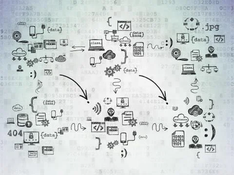 Digital background: Digital Paper with  Hand Drawn Programming Icons Illustrazione stock