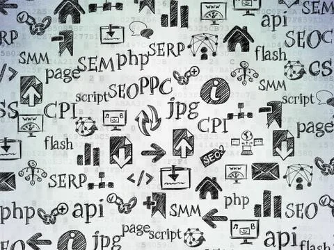 Digital background: Digital Paper with  Hand Drawn Site Development Icons Stock-Illustration