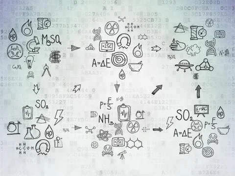 Digital background: Digital Paper with  Hand Drawn Science Icons Stock Illustration