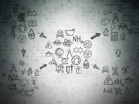 Digital background: Digital Paper with  Hand Drawn Science Icons Stock Illustration