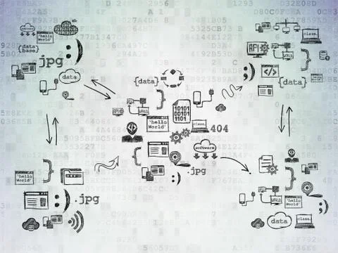 Digital background: Digital Paper with  Hand Drawn Programming Icons 库存插图