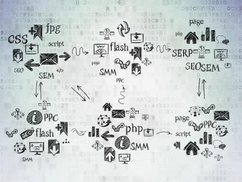 Digital background: Digital Paper with  Hand Drawn Site Development Icons Stock Illustration