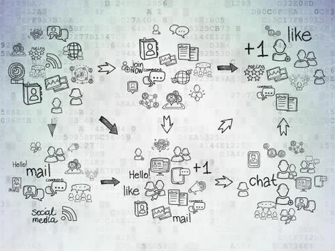 Digital background: Digital Paper with  Hand Drawn Social Network Icons Stock Photos