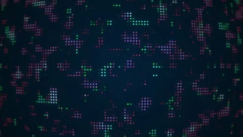 Digital background with glowing green,blue and purple pixels on a black Neon Stock Footage 266224199
