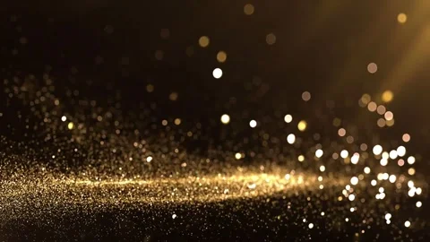 Digital Background: Golden Light Particles and Bokeh Effect on Black Surface Stock Footage 339269129