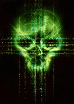 Digital background with green skull hacker attack concept Stock Illustration