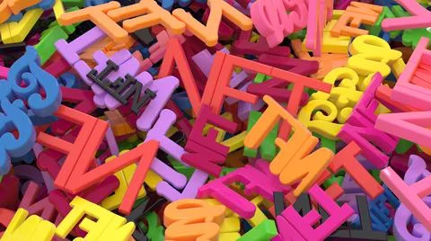 Digital background with heap of multicolored NFT signs Stock Photos