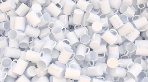Digital background with huge heap of white cups Illustrazione stock