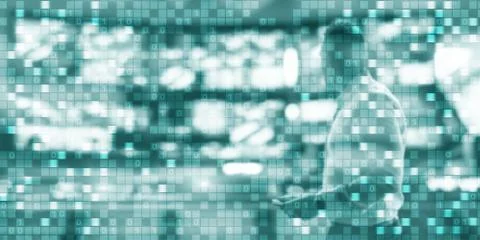 Digital background matrix information technology and internet concept. Man on Stockfoto's