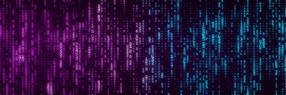 Digital background matrix with transfusion of blue and purple colors. Codin.. Stock Illustration