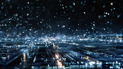 Digital background with microchip circuits, glowing lights Video stock 315493390