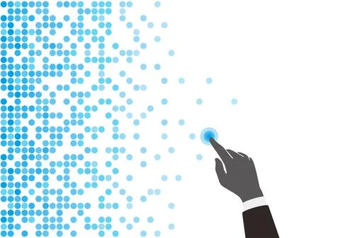 Digital background, Pattern of QR code, polka dots. finger touching the scree Stock Illustration