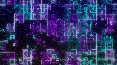 Digital background with pixels and dots, purple and turquoise background, te Stock Footage 345342685