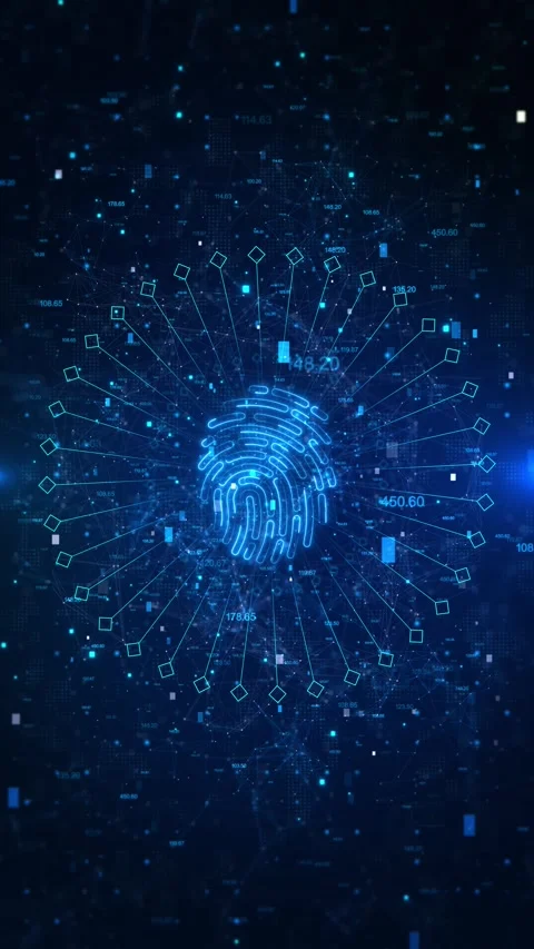 Digital background security systems and data protection. Person biometrics ident Stock Footage 341886707