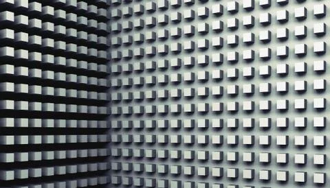 Digital background with small cubes pattern on walls, 3d Stock Illustration