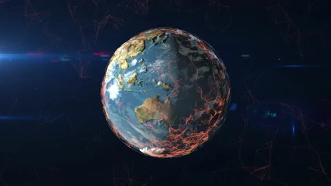 Digital background video of the global network. The net entangles the planet ear Stock Footage 154020317