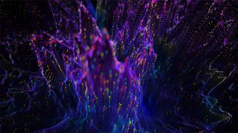 Digital background, violet dot waves with trails, blurred anamorph. Stock Illustration