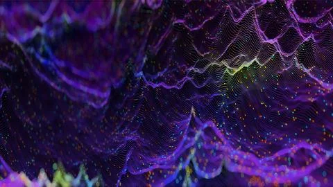 Digital background, violet dot waves with trails, anamorphical blur. Sharp Stock Illustration