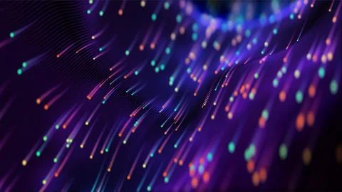 Digital background, violet dot waves with trails, anamorphical blur. Matrix Stock Illustration