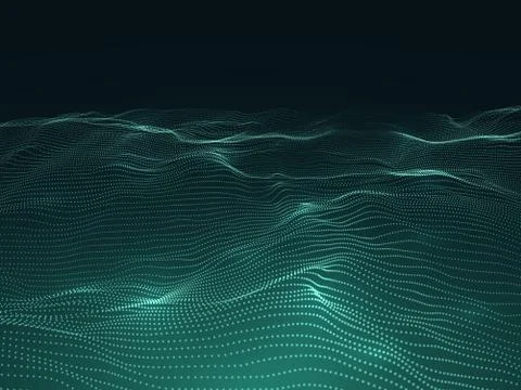 Digital background with wavy surface. 3d futuristic landscape with particles Stock Illustration