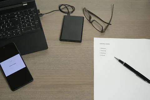 Digital Backup and Task Management Concept Stock Photos