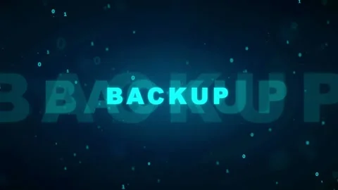Digital Backup Text Animation with Glowing Blue Binary Code Particles on Dark Stock Footage 336773340
