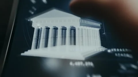 Digital Bank Hologram Touch - Data Display Macro Stock Footage 336407417