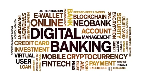 Digital Banking animated word cloud,animation kinetic typography seamless loop. Stock Footage 297888798
