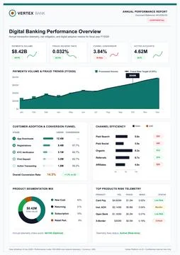 Digital Banking Annual Performance Report Dashboard with Financial Data Chart Illustrazione stock