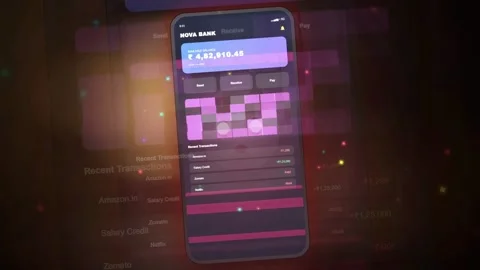 Digital Banking App Interface Showing System Error and Security Breach Warning Stock Footage 341828242
