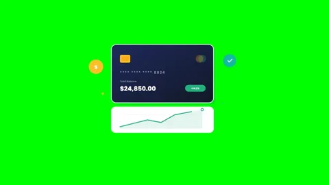 Digital banking app interface showing balance and chart on green screen Stock Footage 347727457