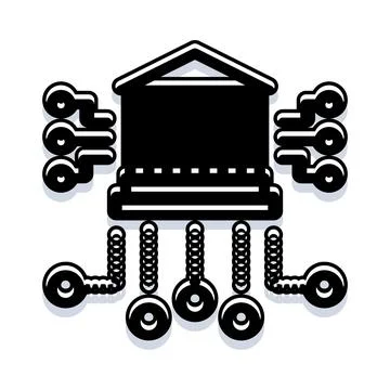 Digital banking building connecting to multiple data keys Stockillustratie