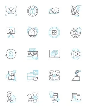 Digital banking linear icons set. Mobile banking, Fintech, Online banking Illustrazione stock