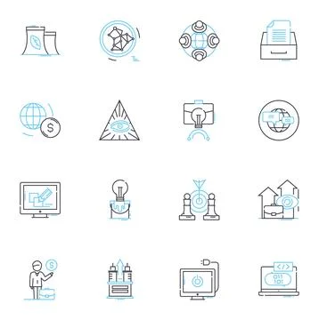 Digital banking linear icons set. Mobile banking, Fintech, Online banking Illustrazione stock