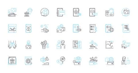 Digital banking linear icons set. FinTech, Mobile, Contactless, Innovation Stock Illustration