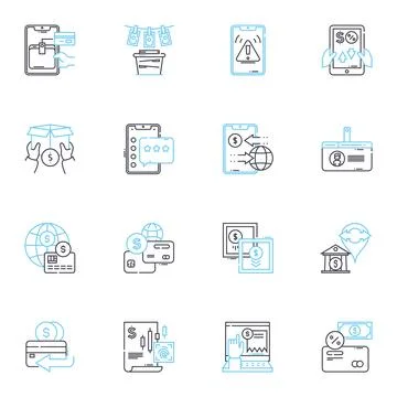 Digital banking linear icons set. FinTech, Mobile, Contactless, Innovation Stock Illustration