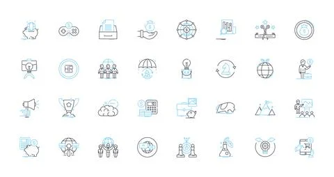 Digital banking linear icons set. Mobile banking, Fintech, Online banking Stock Illustration