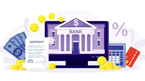 Digital Banking, Loans, and Online Financial Contracts Illustration Stock Footage 333328778