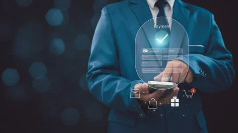 Digital banking network, internet payment, financial technology.  Businessm.. Stock Photos