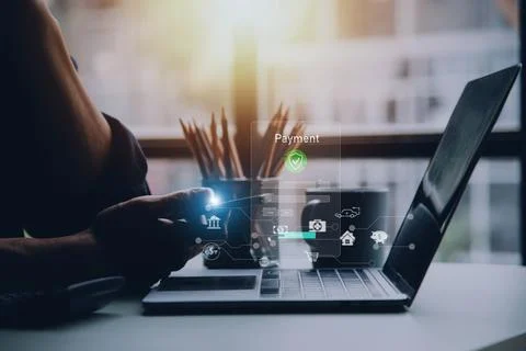 Digital banking network, internet payment, financial technology or FinTech .. 스톡 사진